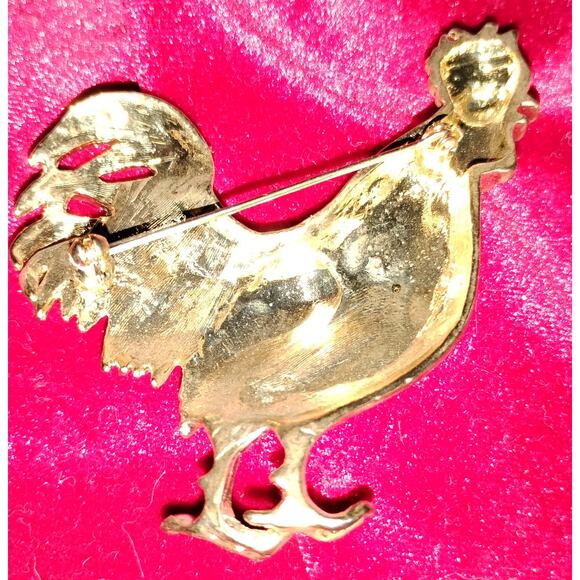 Vintage Rhinestone Enamel Rooster Brooch Gold Tone Multicolor Bird Pin 2” - Picture 2 of 2